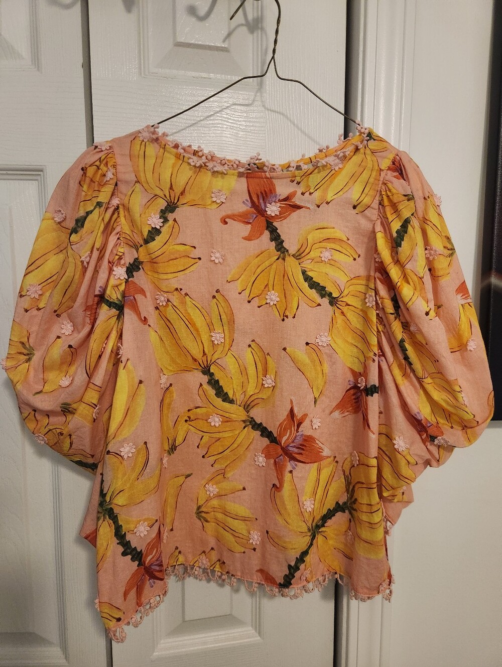 FARM Rio Pink Banana-Print Puff-Sleeve Blouse - XS - Picture 4 of 12